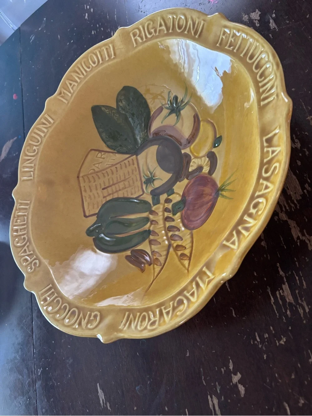 Vintage 14-3/8” California Pottery harvest gold pasta/serving ceramic bowl